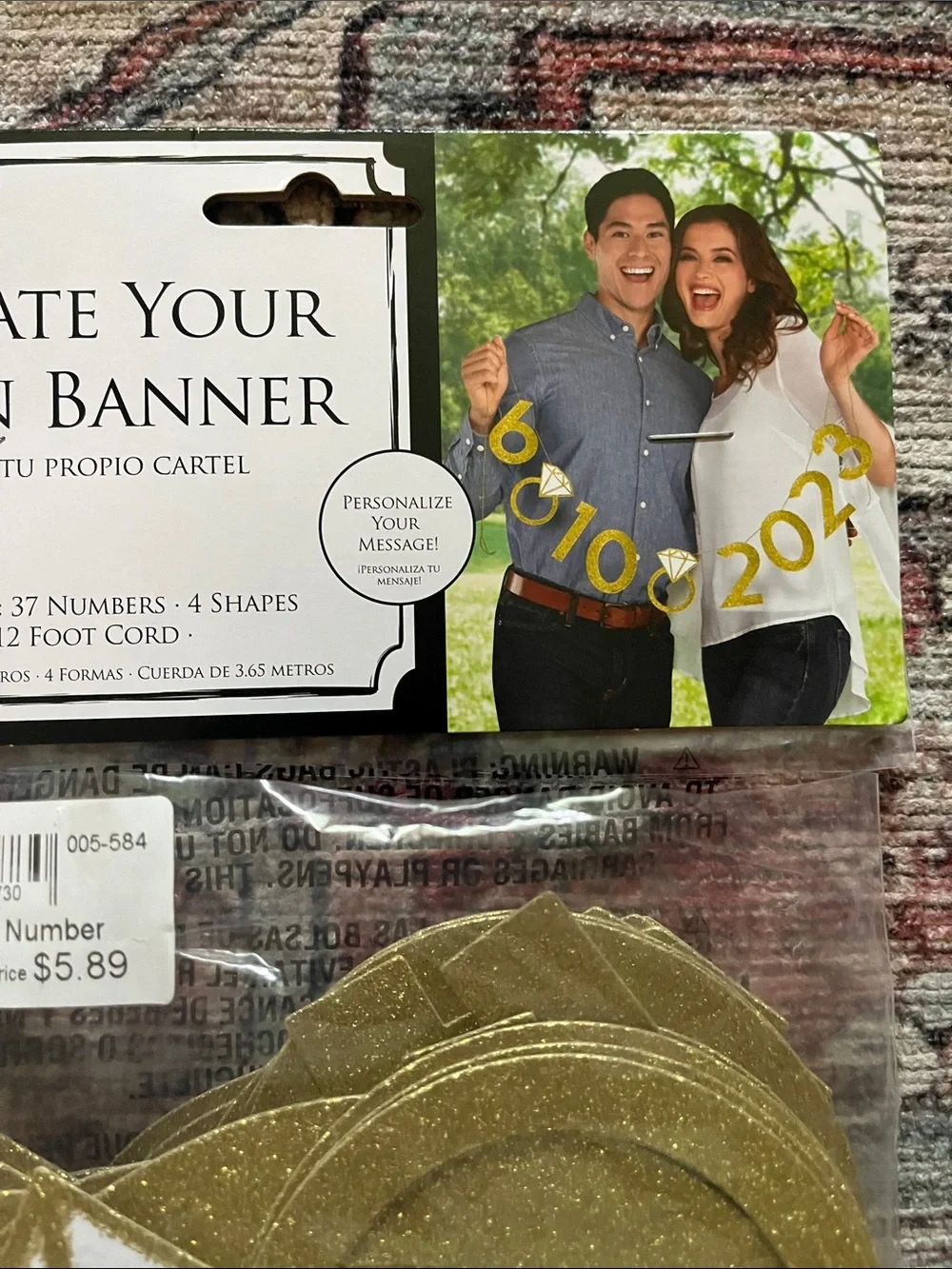 Mr & Mrs Display & Gold Glitter Wedding or Party Date Create Your Own Banner